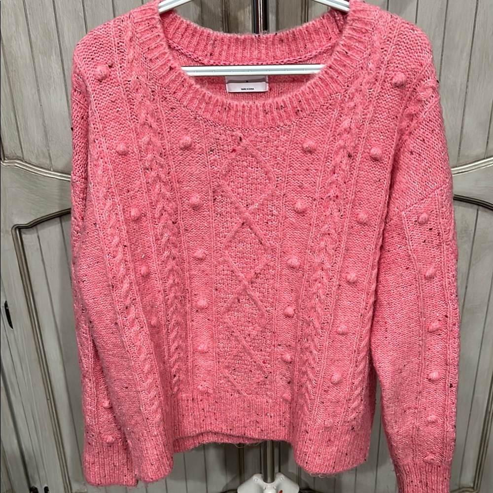Old Navy Pink Crew Neck Cable Knit Sweater
